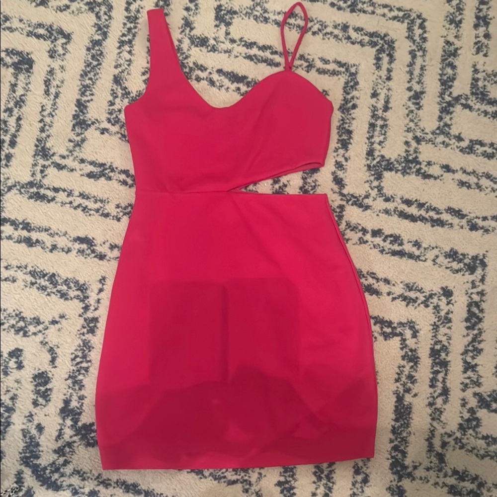 h:ours Pink Asymmetrical One Shoulder Bodycon Dress